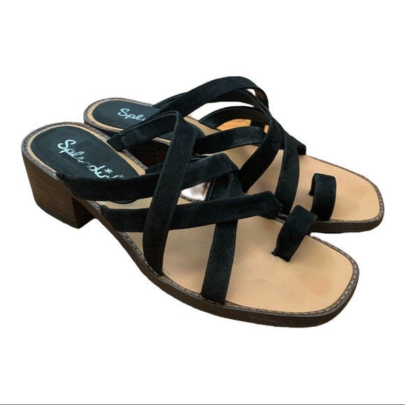 Splendid Women's Stevie Strappy Toe Loop Sandals Heels Suede Summer Black 8.5 - Picture 1 of 12